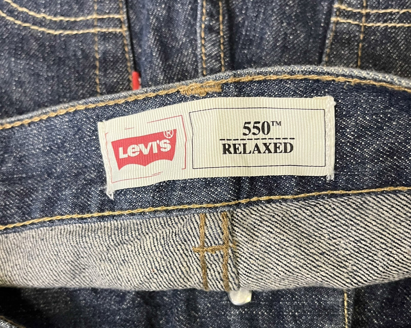Levi's 550 Jean Shorts Fits as Womens Small 26" Waist Blue Denim Red Tab Raw Hem