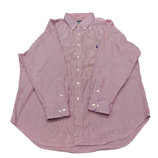 Ralph Lauren Formal Shirt Mens XL Red Striped Classic Fit Long Sleeve Button Up