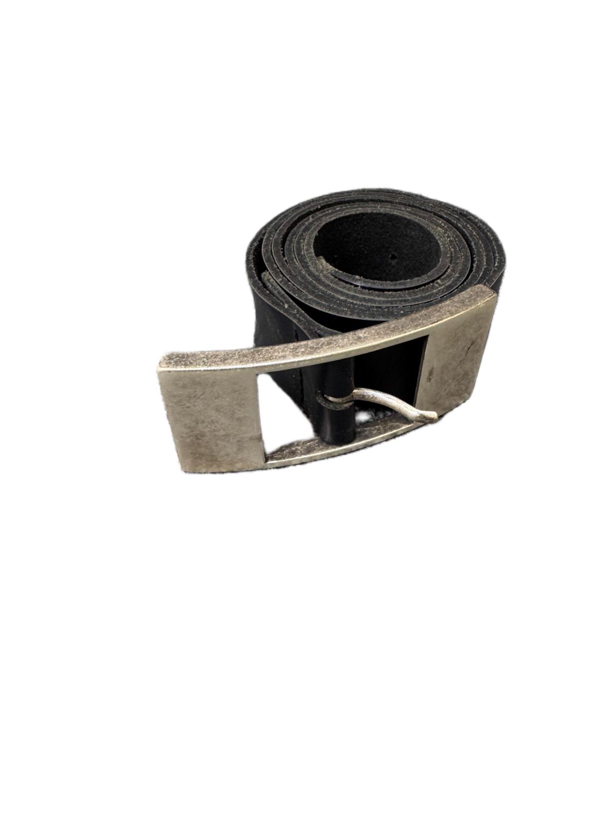 Bernd Gotz Waist Belt Mens Black Leather Rectangular Silver Buckle 44.5 inches