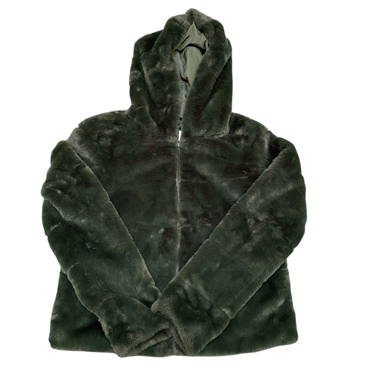 Only Faux Fur Jacket Womens XS Green Hooded Lined Long Sleeve Full Zip 15156560