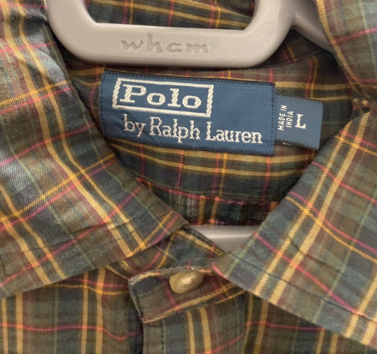 Ralph Lauren Shirt Men Large Green Plaid Casual Long Sleeve Collared Button Down