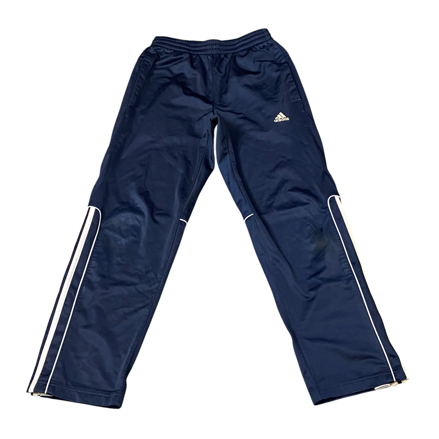 Adidas Jogger Pants Womens Small Blue 3 Stripes Panel Elastic Waist Ankle Zip