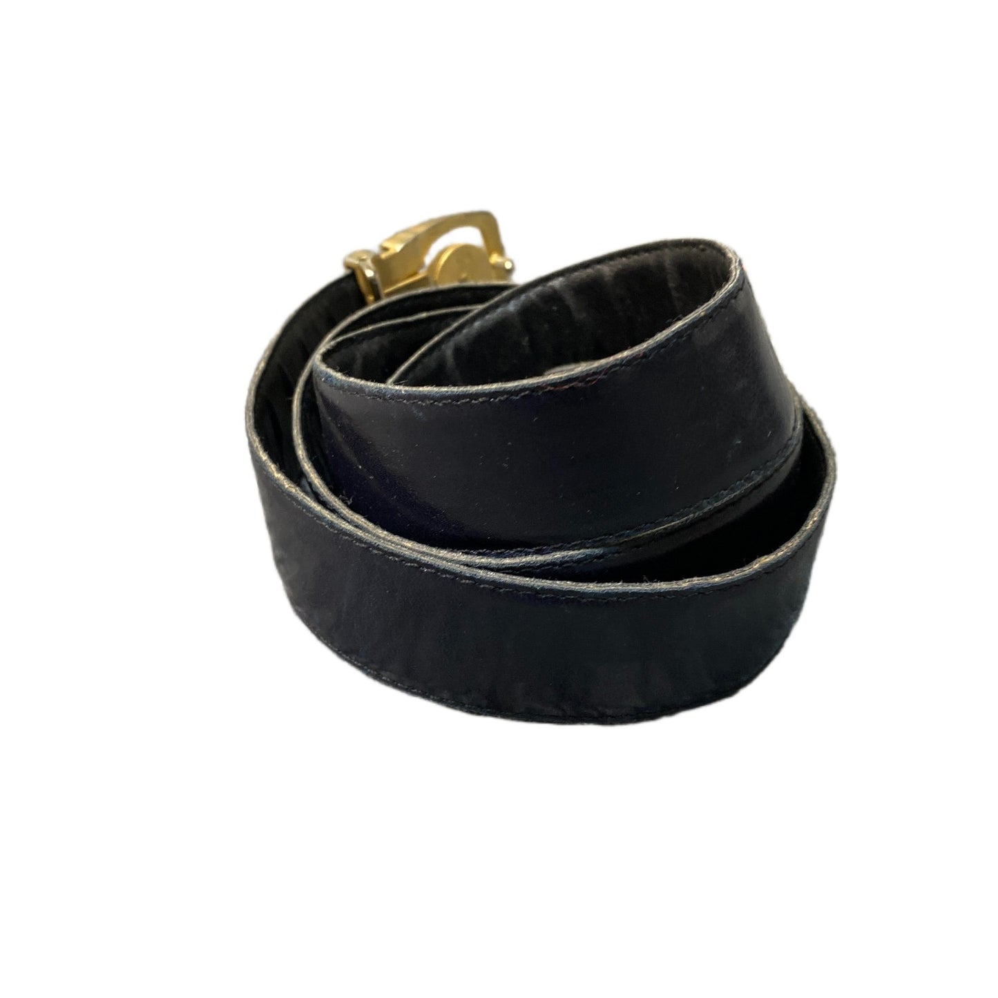Waist Belt Mens Black Leather Crossed Tennis Rackets Gold Tone Buckle 41 Inches