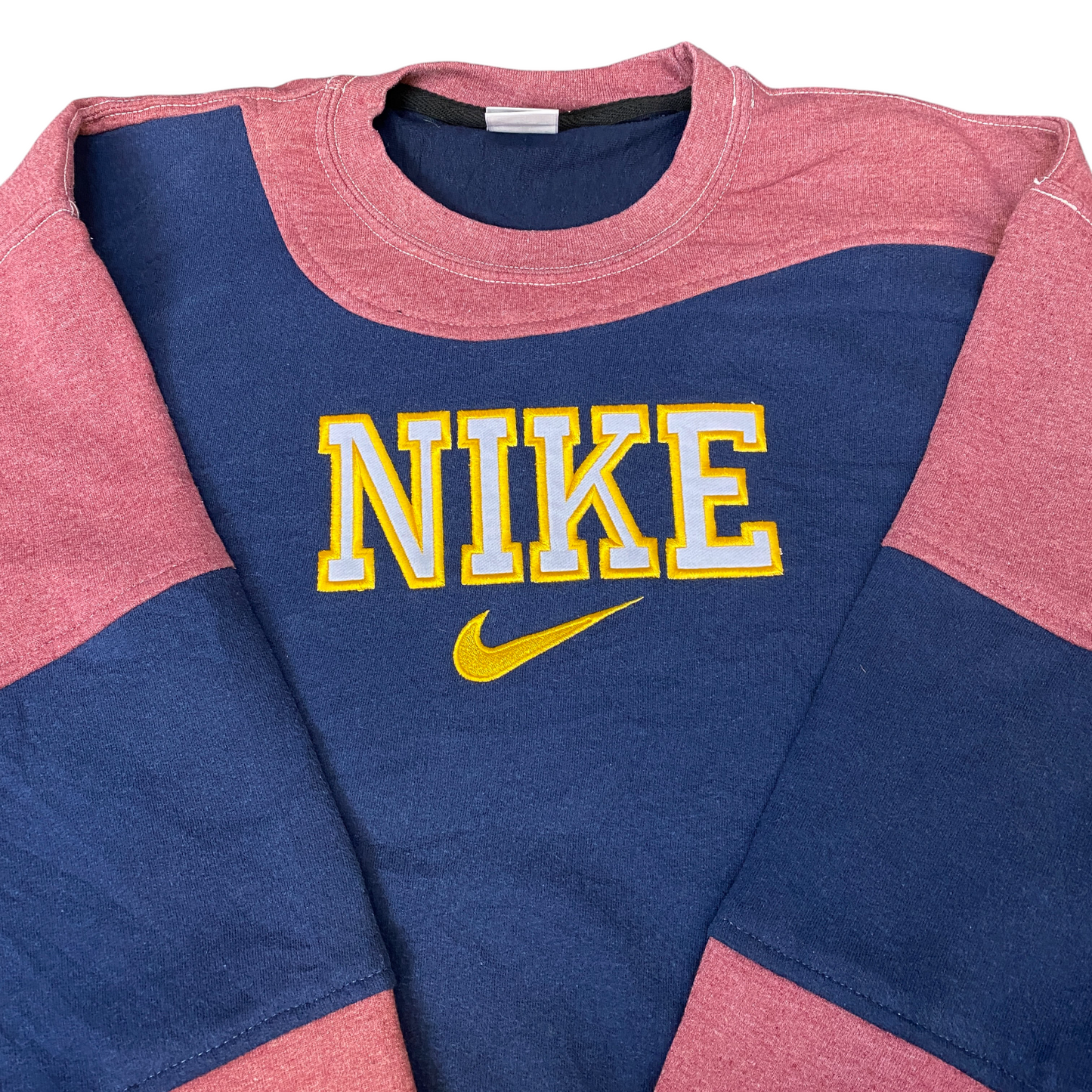Nike Reworked Sweatshirt Mens L Navy Pink Embroidered Spellout Logo Vintage Y2K