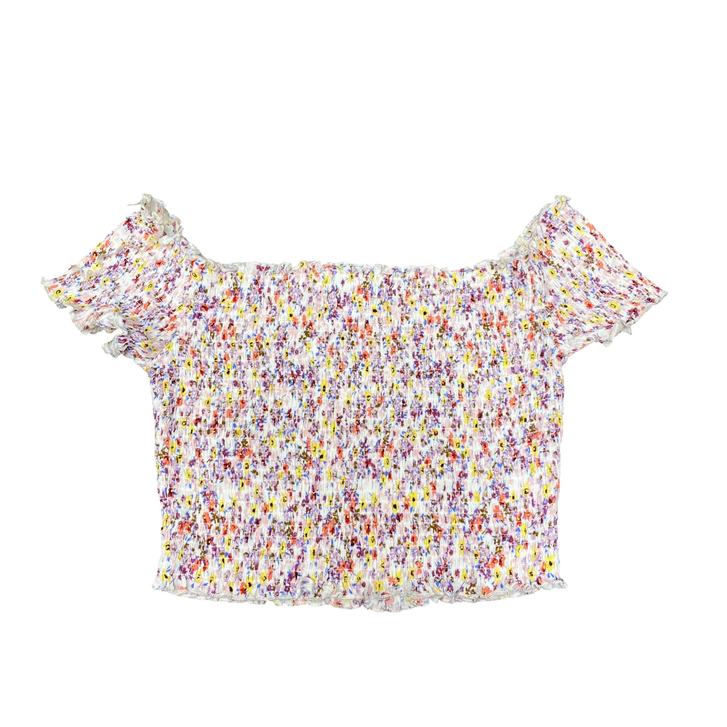 No Boundaries Blouse Top Womens S Multi Floral Smocked Off Shoulder Pullover