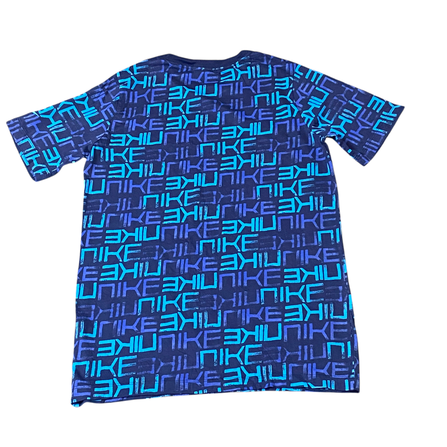 Nike Tee Shirt Womens XL Blue Short Sleeve All Over Nike Print Crewneck Athletic