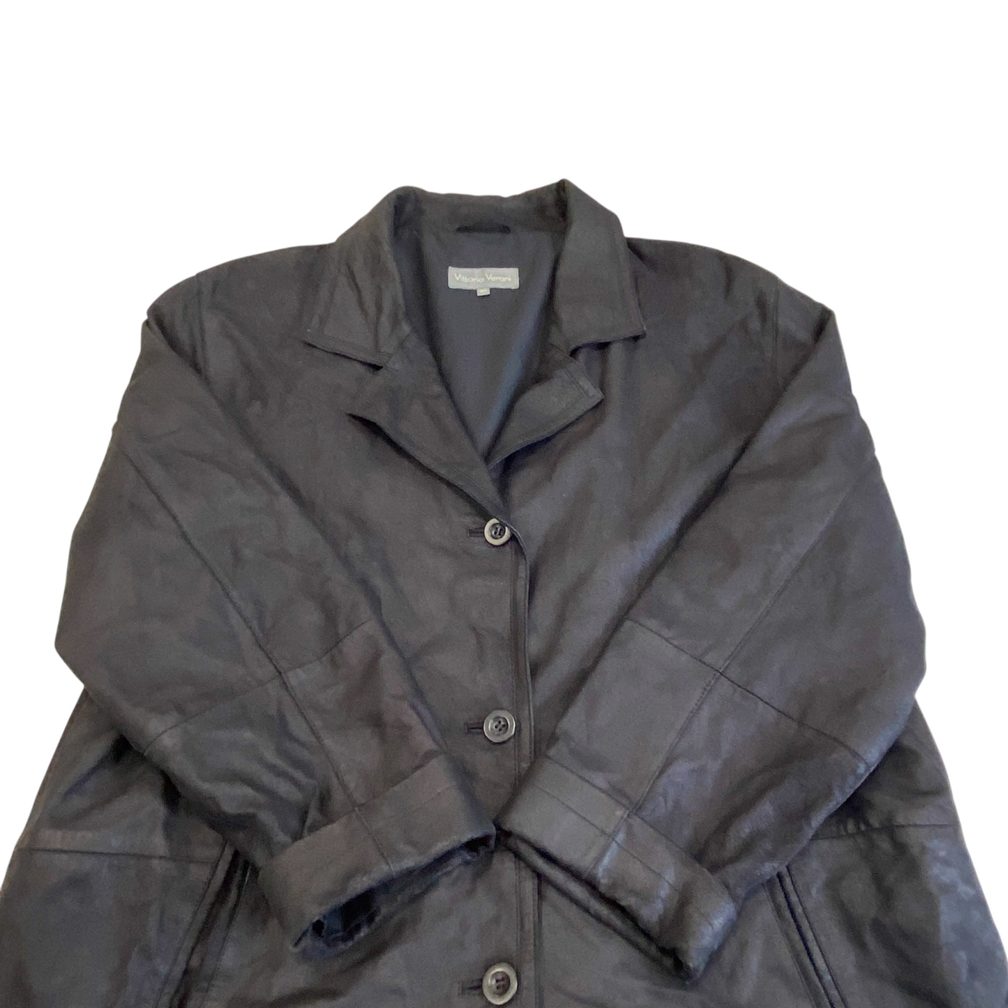 Blazer Jacket Womens L Black Genuine Leather Long Sleeve Button Front Outdoor