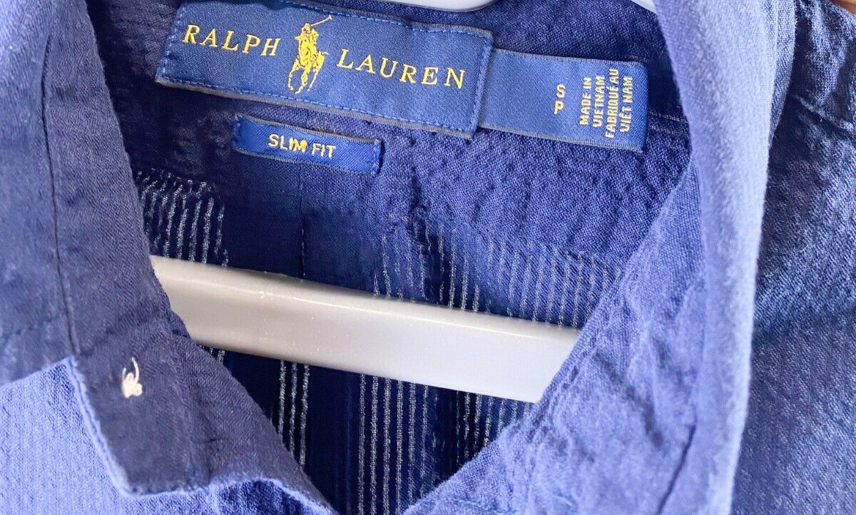 Ralph Lauren Shirt Mens Small Petite Blue Slim Fit Blue Small Polo Pony Logo