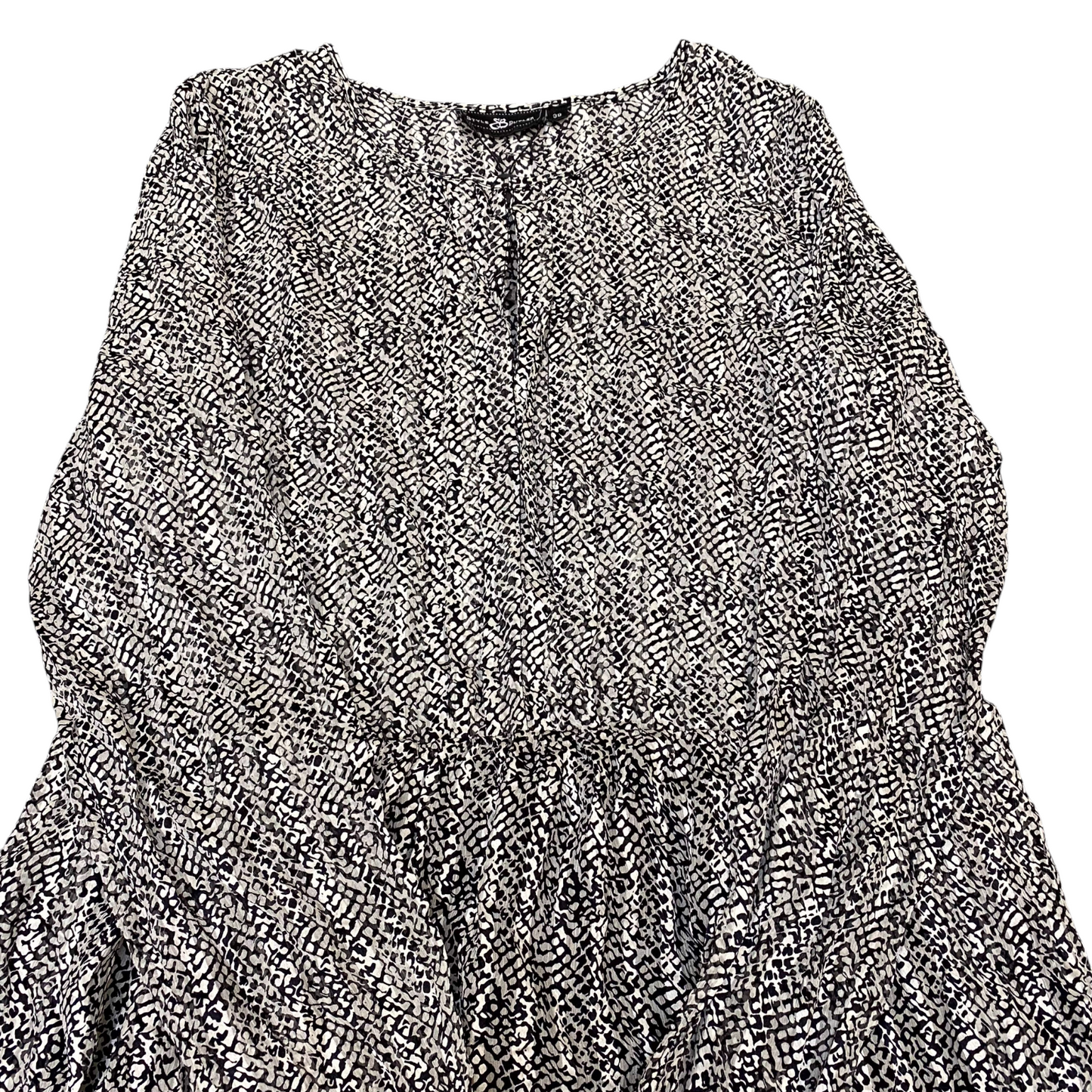 Style Butler A-Line Short Dress Womens S Black White Geo Print Long Sleeve