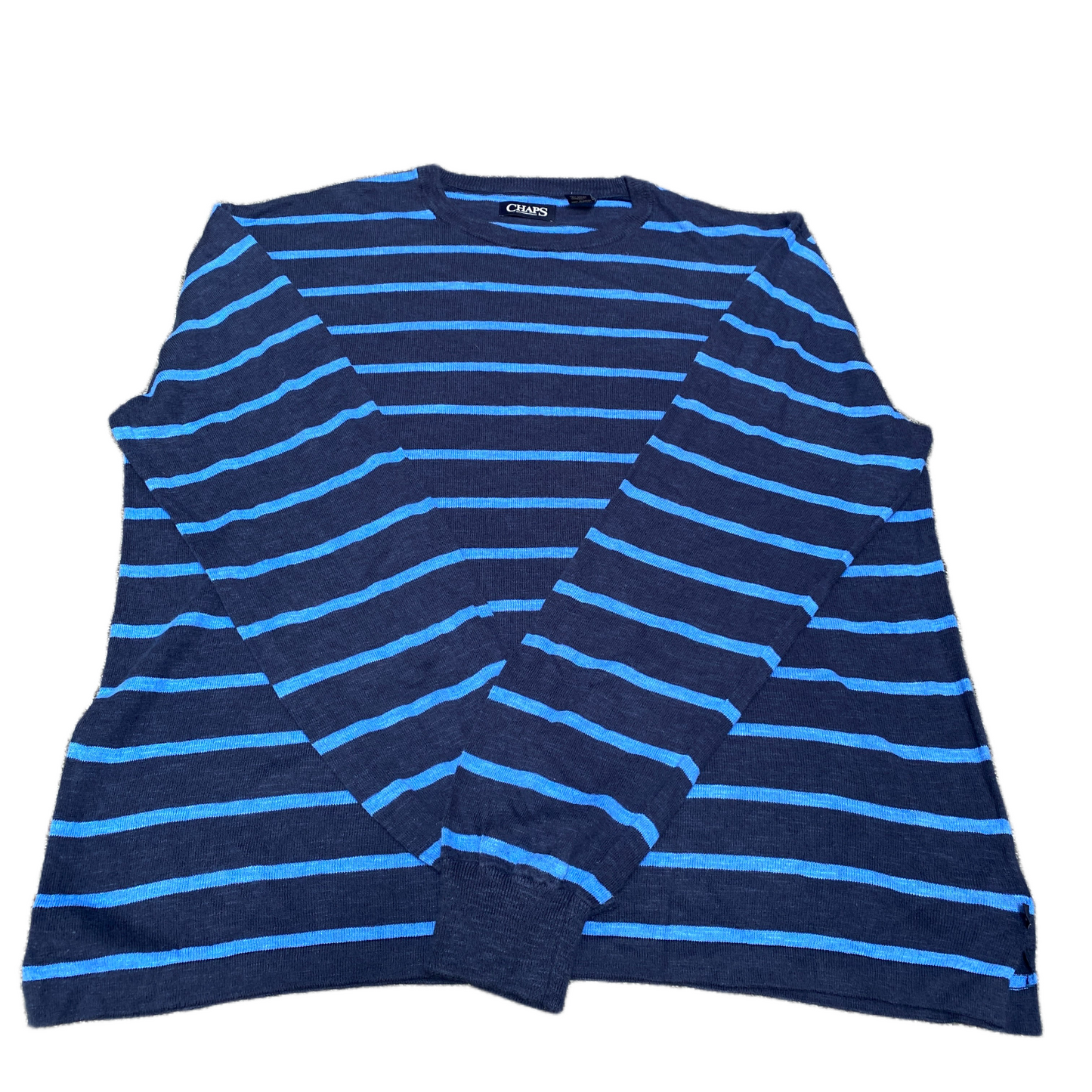 Chaps Jumper Mens XL Navy Blue Striped Knit Relaxed Fit Raglan Sleeve Pullover