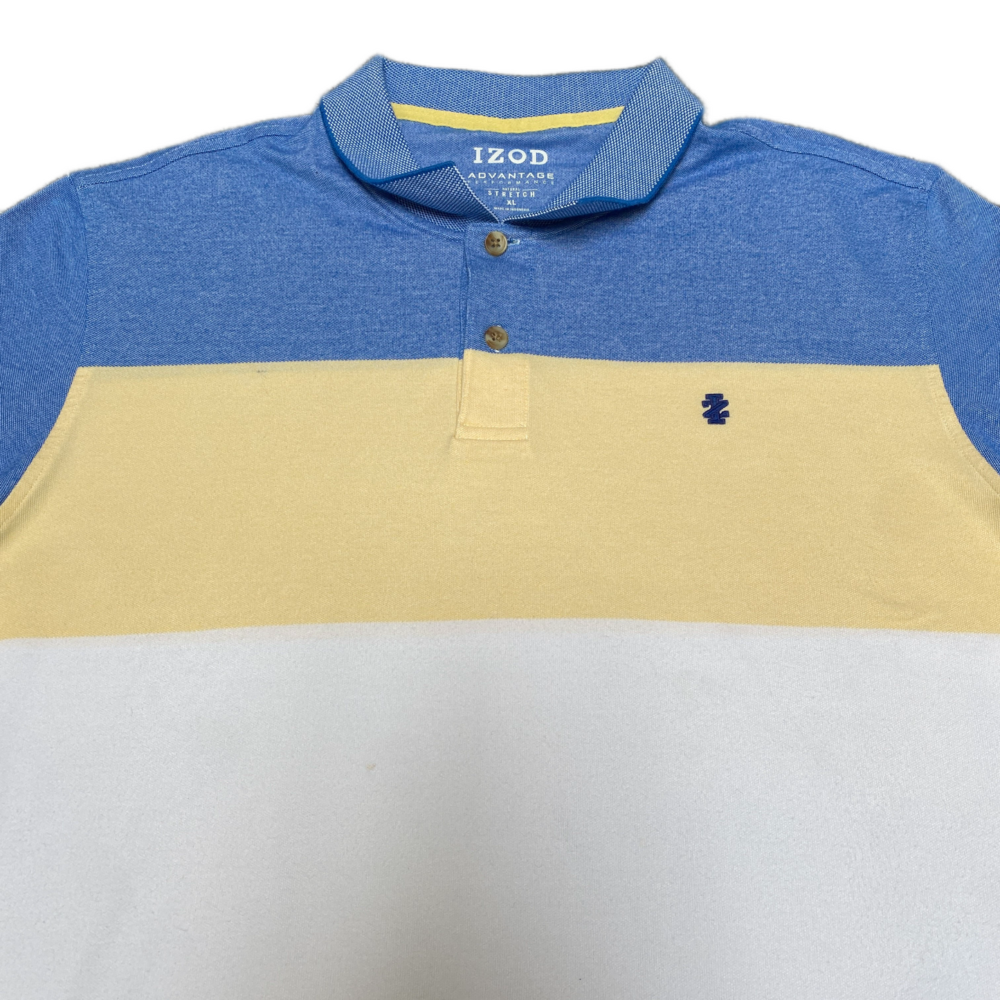 IZOD Polo Shirt Men XL White Blue Advantage Performance Golf Performance Stretch