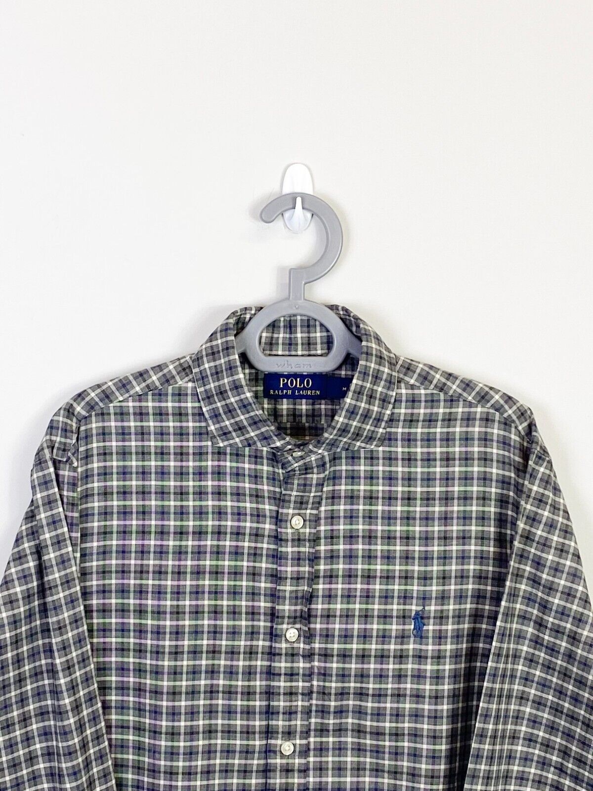 Ralph Lauren Shirt Mens Medium Grey Checkered Casual Blue Small Polo Pony Logo