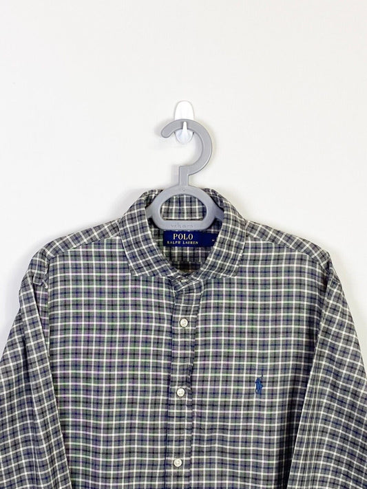 Ralph Lauren Shirt Mens Medium Grey Checkered Casual Blue Small Polo Pony Logo