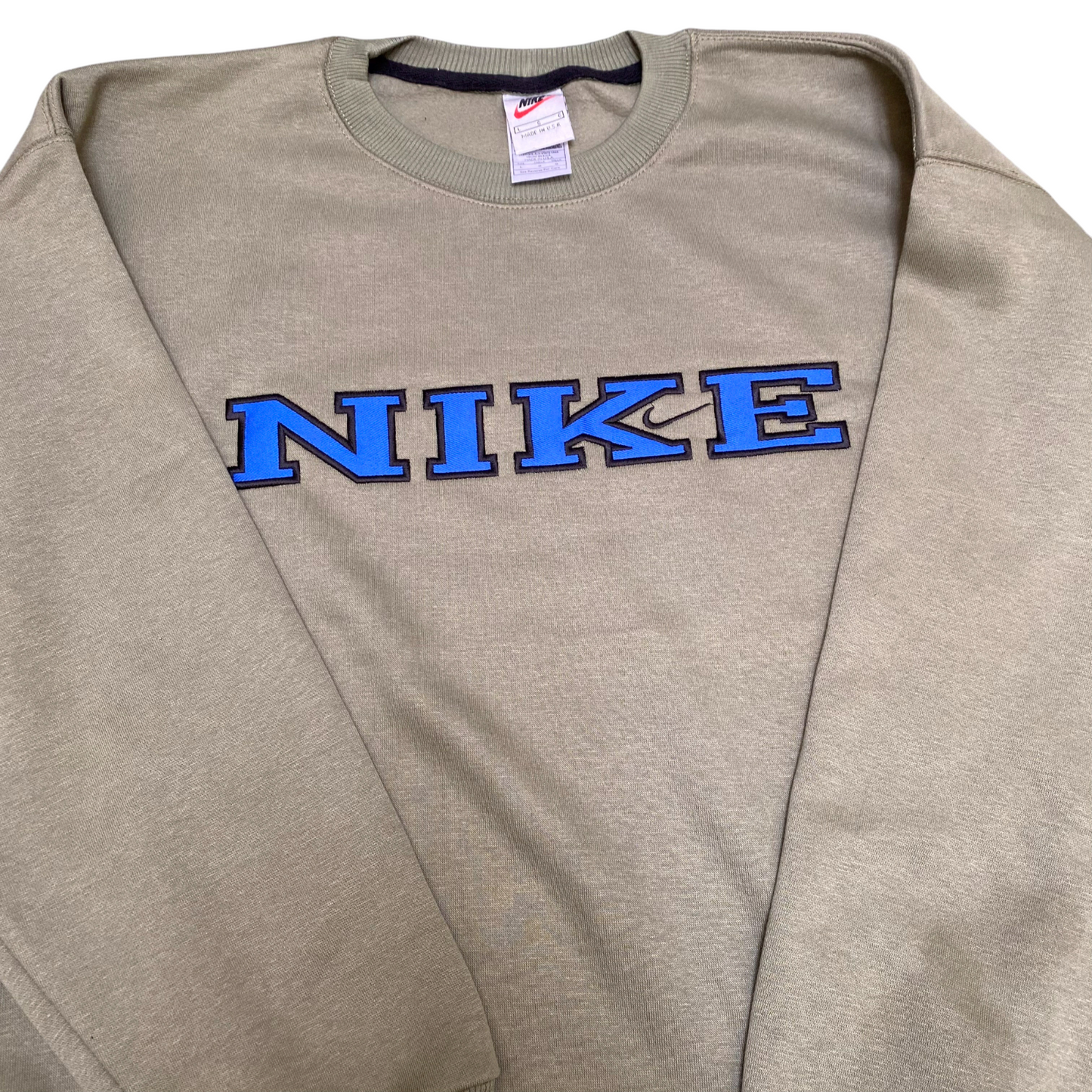 Nike Sweatshirt Mens L Green Embroidered Spell Out Logo Crew Neck Long Sleeve
