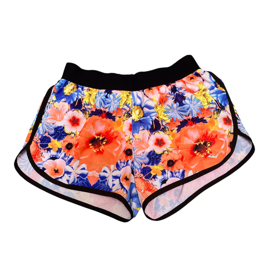 Everlast Active Shorts Womens S Orange Floral Athletic Elastic Waist Dolphin Hem