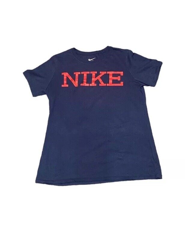 Nike Spellout T-Shirt Navy Womens L Front Logo