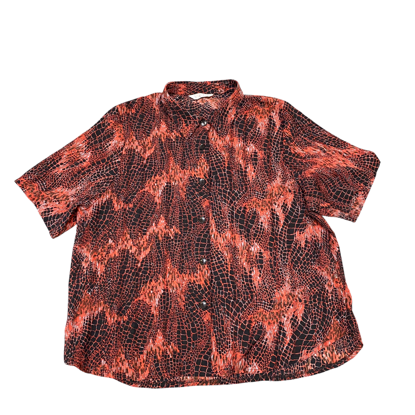 Shirt Top Womens L Red Snake Print Collared Short Sleeve Button Down Outdoor