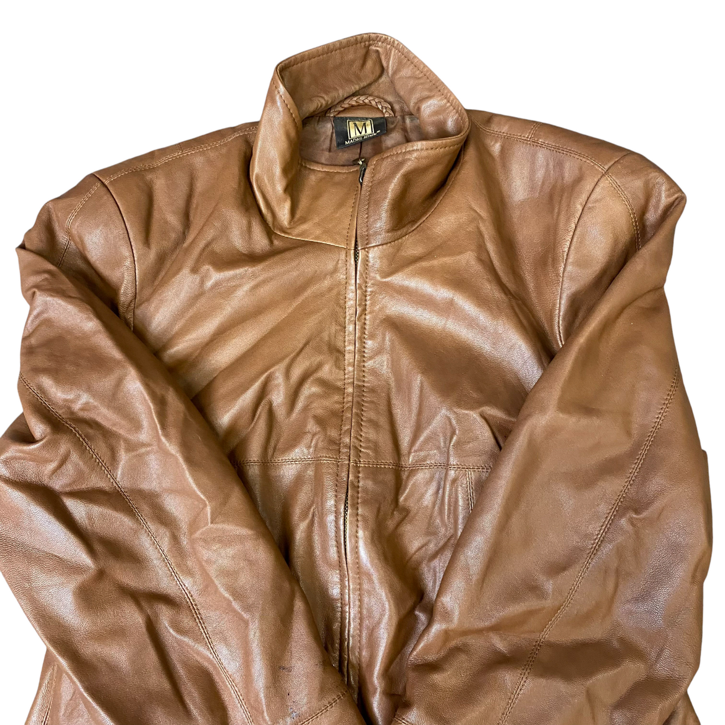 Madeleine Leather Jacket Womens Medium Brown Long Sleeve Stand-Up Full Zip