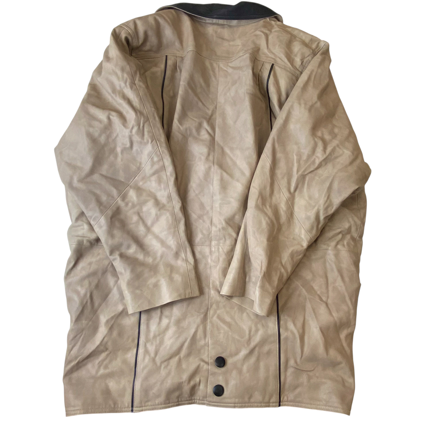 Womens Faux Leather Coat Large Beige Lined Long Sleeve Collared Button Front