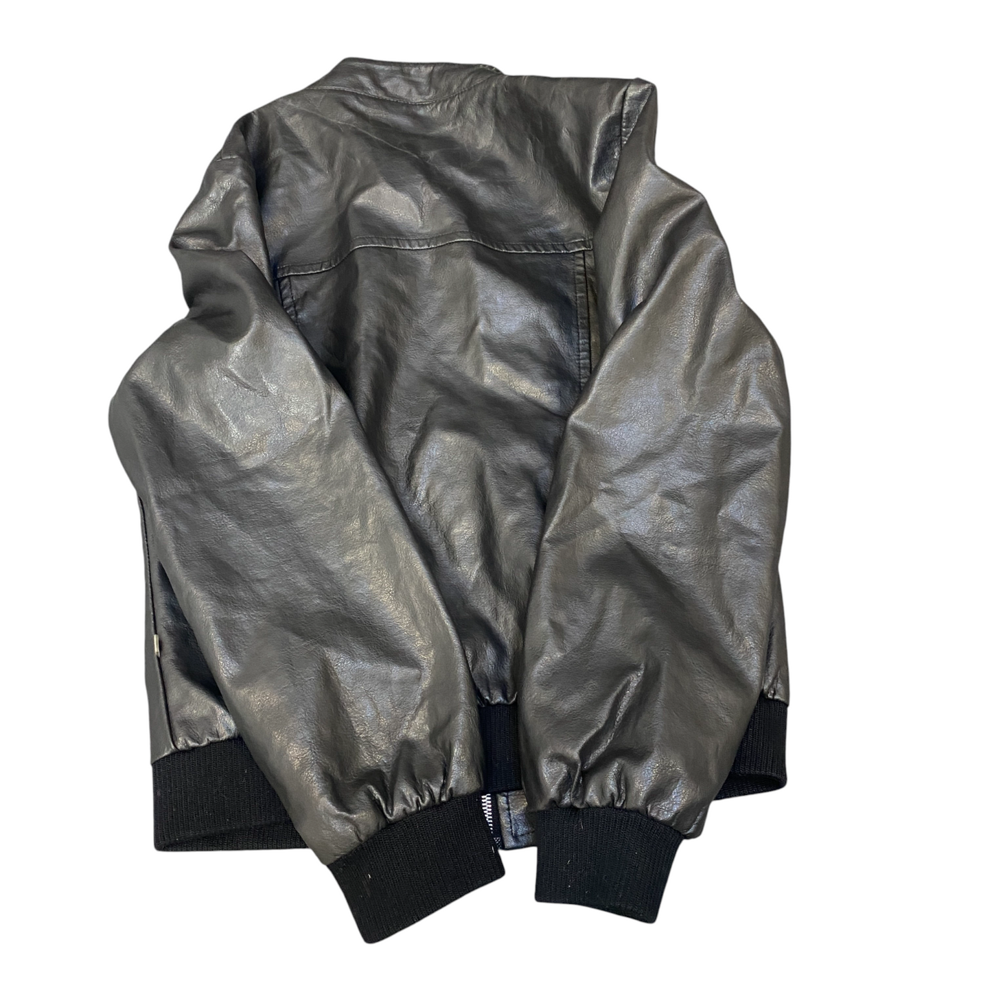 Authentic Style Leather Biker Jacket Womens Large Lined Black Long Sleeve Zip Up