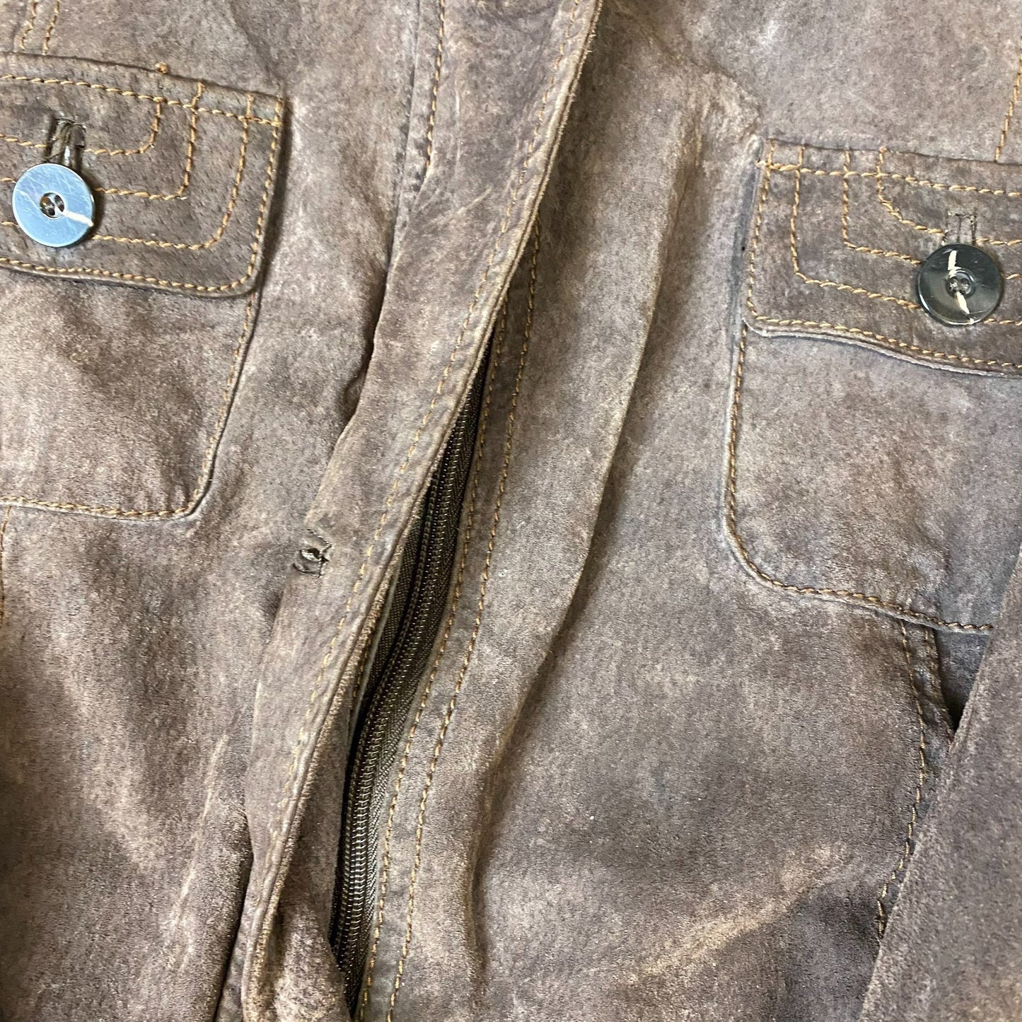 Yessica C&A Suede Leather Biker Jacket Womens L Brown Belted Waist Button Front