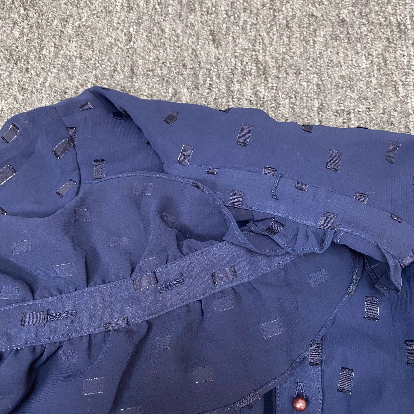 Chalet Blanc A-Line Dress Womens S Blue Embroidered Chiffon Long Sleeve Outdoor