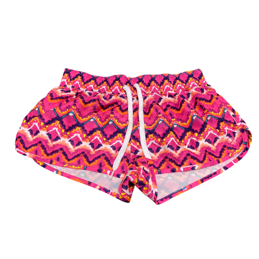Running Sprinter Shorts Womens M Pink Chevron Elastic Waist Drawstring Athletic
