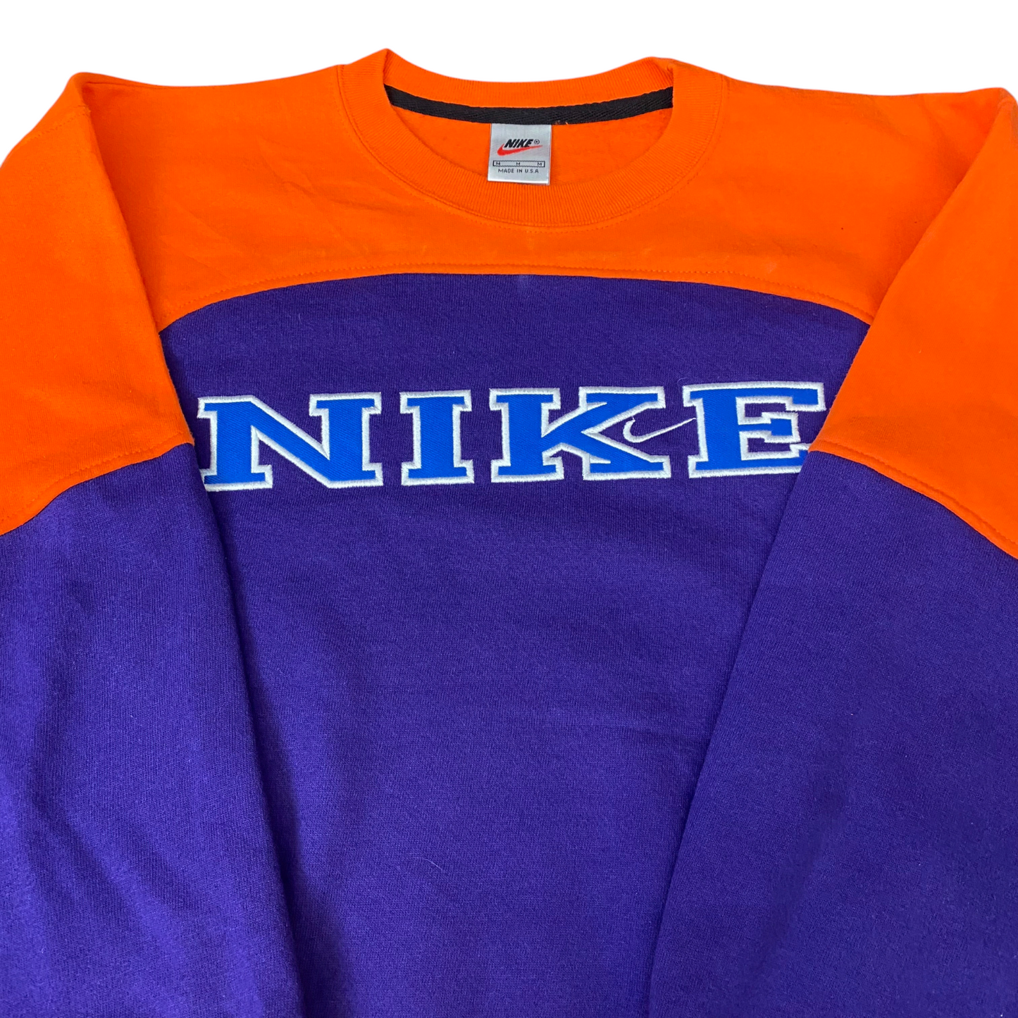 Nike Reworked Sweatshirt Mens M Purple Orange Embroidered Spellout Logo Vtg Y2K