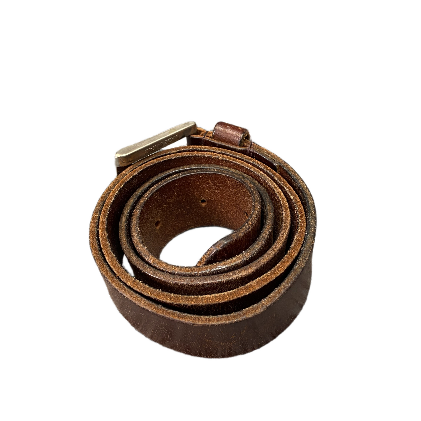 Waist Belt Men Dark Brown Leather Adjustable Silver Pin Buckle 41 inches
