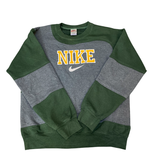 Nike Reworked Sweatshirt Mens S Green Grey Embroidered Spellout Logo Vintage Y2K
