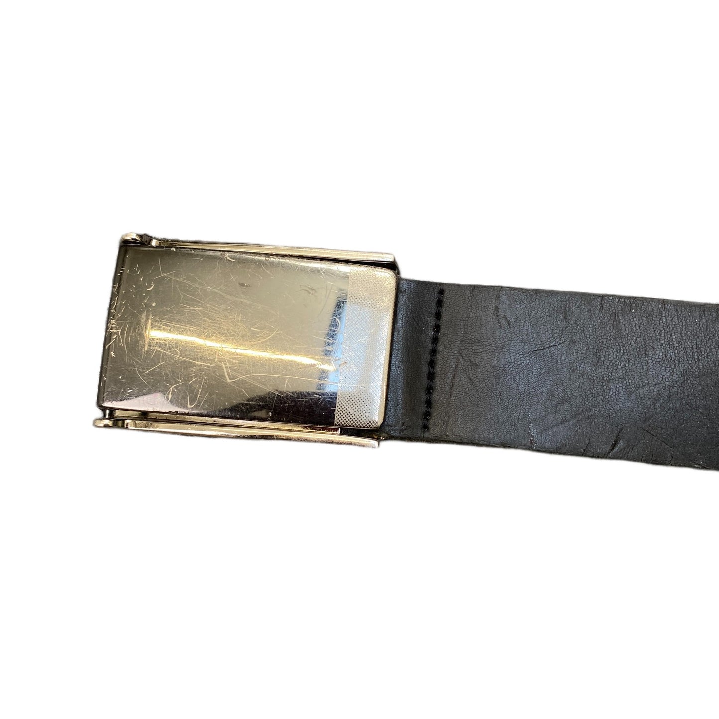 Jules Waist Belt Mens Black Leather Rectangular Silver Flip Top Buckle 38 Inches