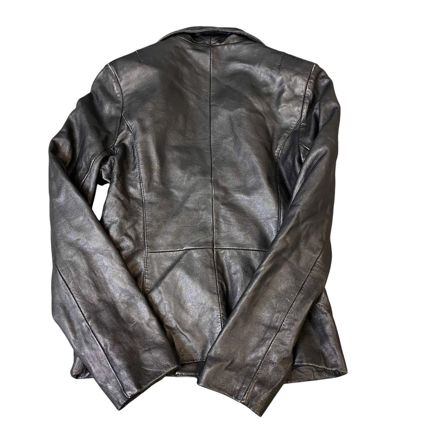 HOMELESS Genuine Leather Jacket Womens Small Black Notch Lapel Single Breasted