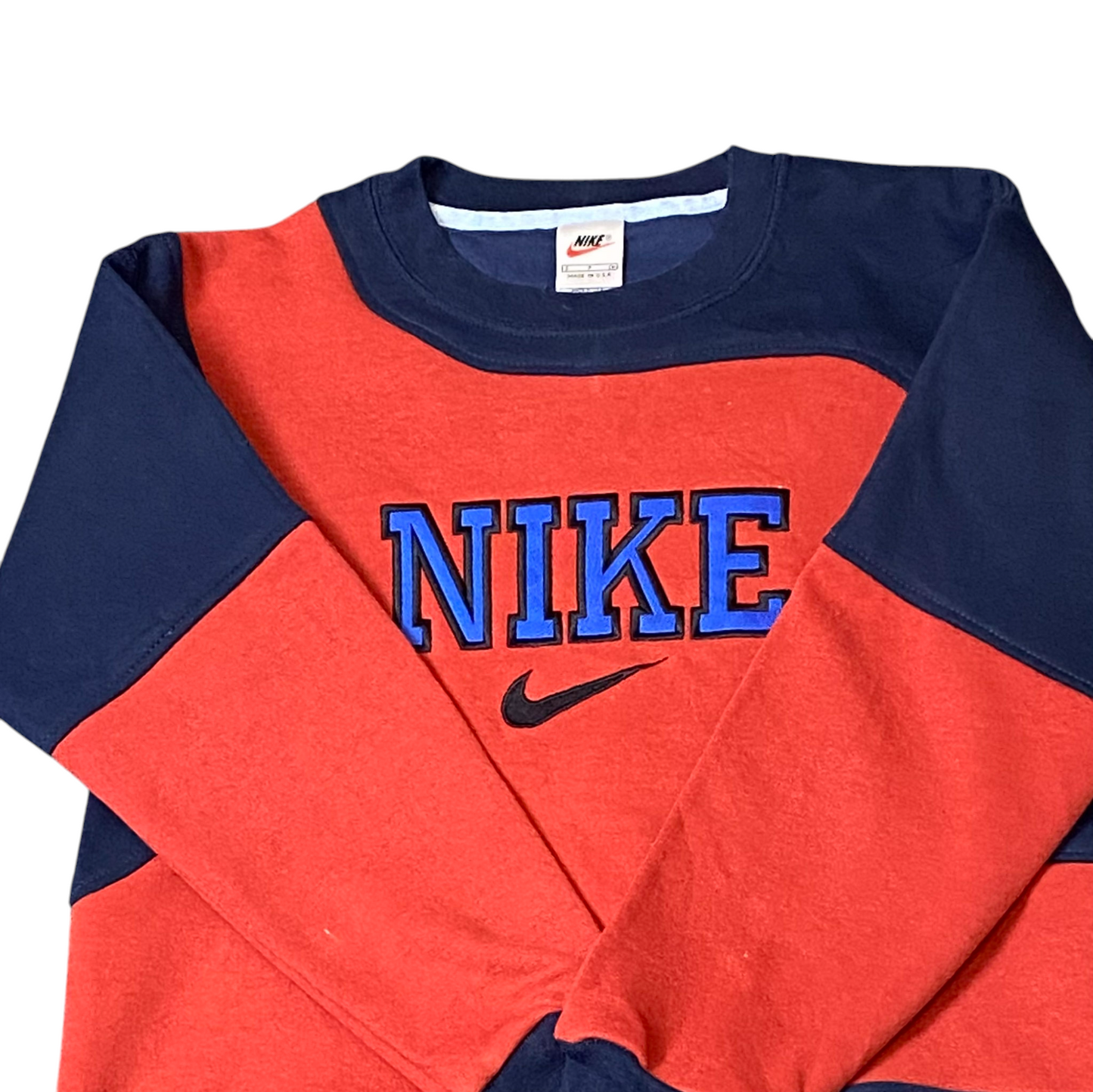 Nike Reworked Sweatshirt Mens Small Red Blue Embroidered Spellout Logo Vtg Y2K