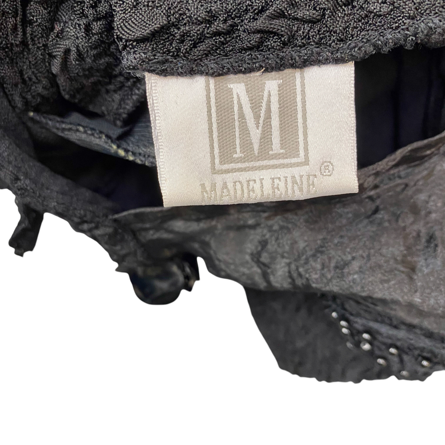 Bodysuit Womens S Black Textured Puffy Long Sleeve Beaded V-Neck Back Zip