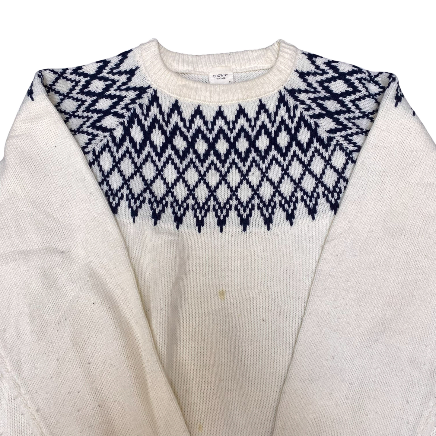 Vintage Browny Jumper Womens Medium Cream Blue Fair Isle Nordic Warm Winter