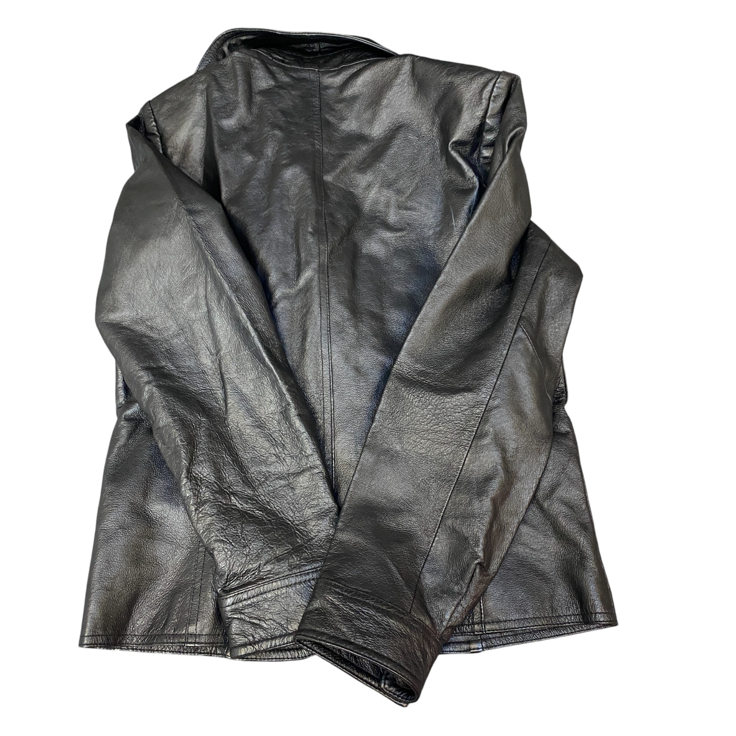 John Baner Real Leather Blazer Jacket Womens Medium Black Collar Single Breasted