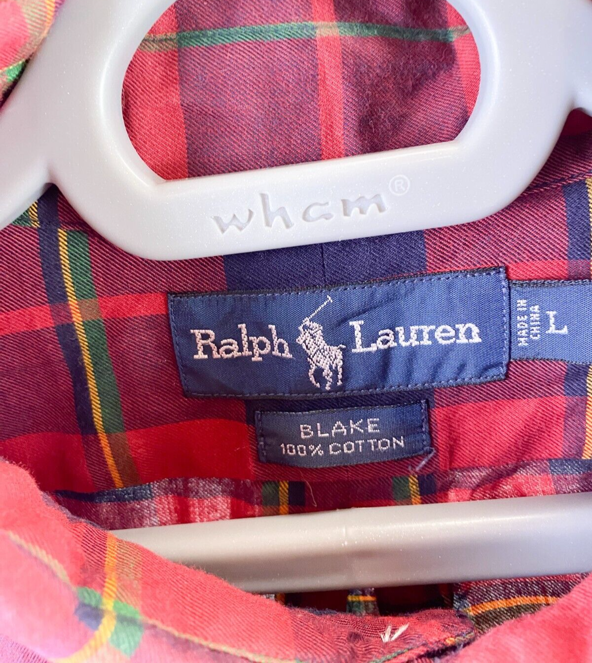 Ralph Lauren Shirt Mens Large Red Blake Cotton Plaid Blue Small Polo Pony Logo