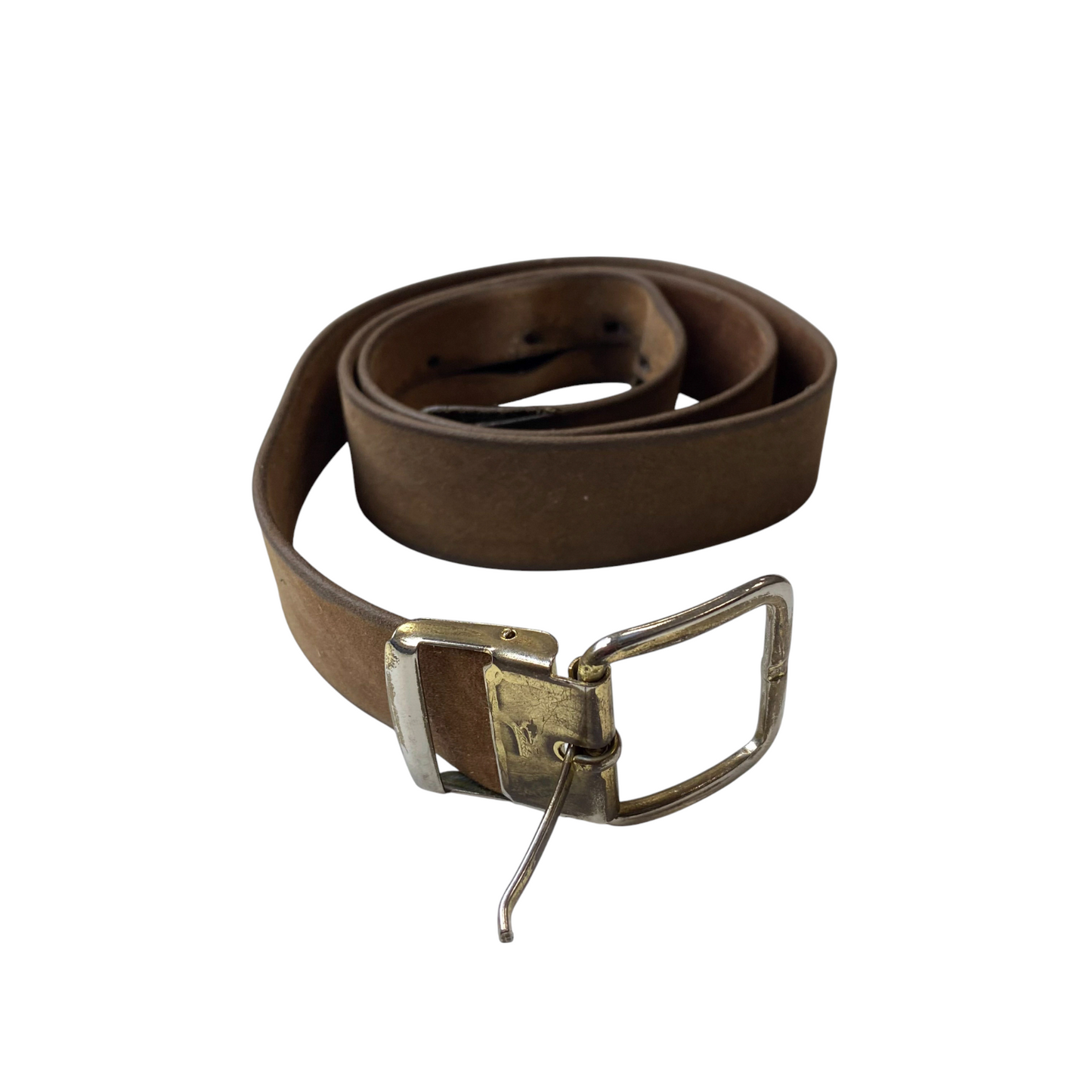 Mens Waist Belt Brown Leather Heavy Duty Adjustable Pin Buckle Size 34.5 in