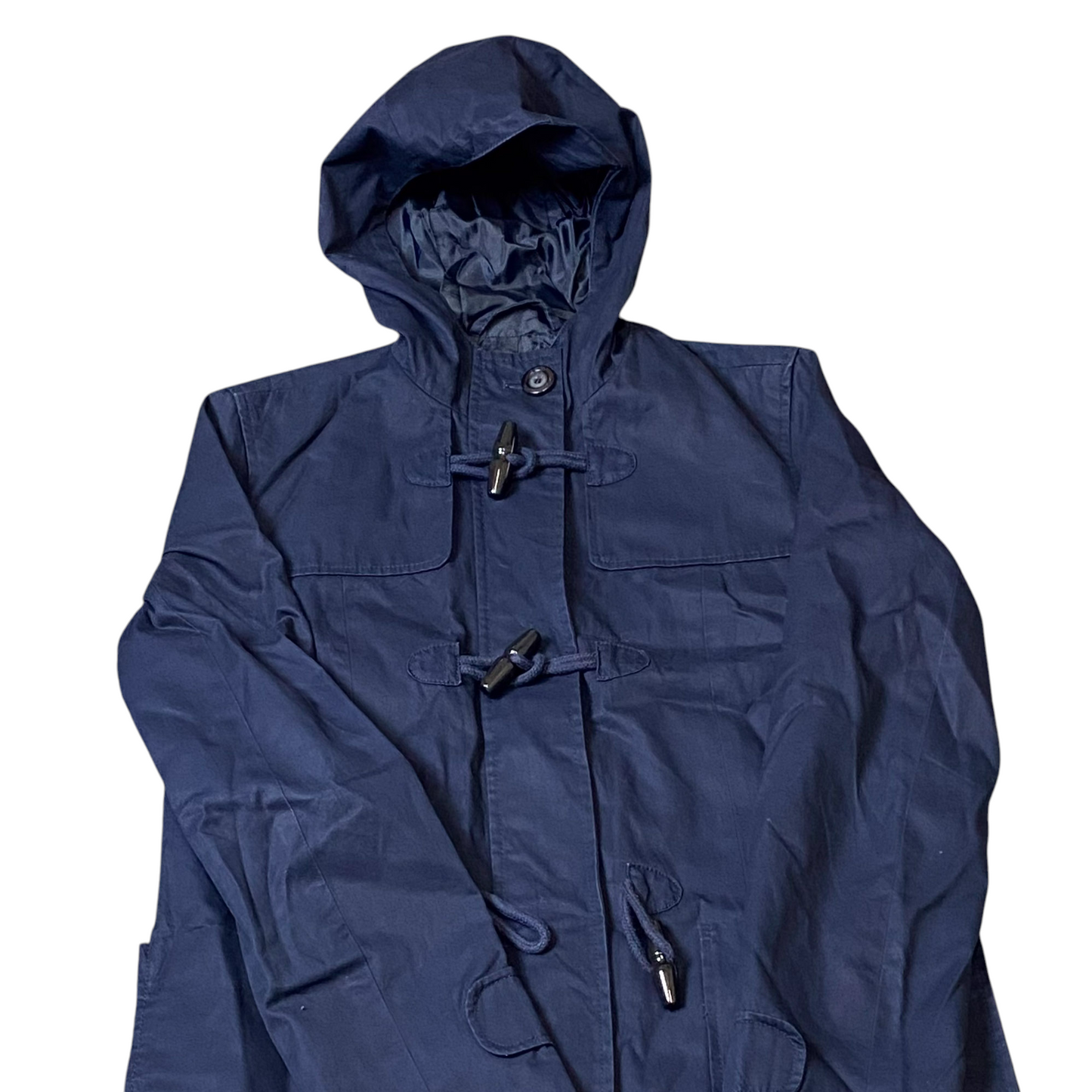 Tommy Hilfiger Duffle Coat Womens Small Blue Long Sleeve Hooded Toggle Front