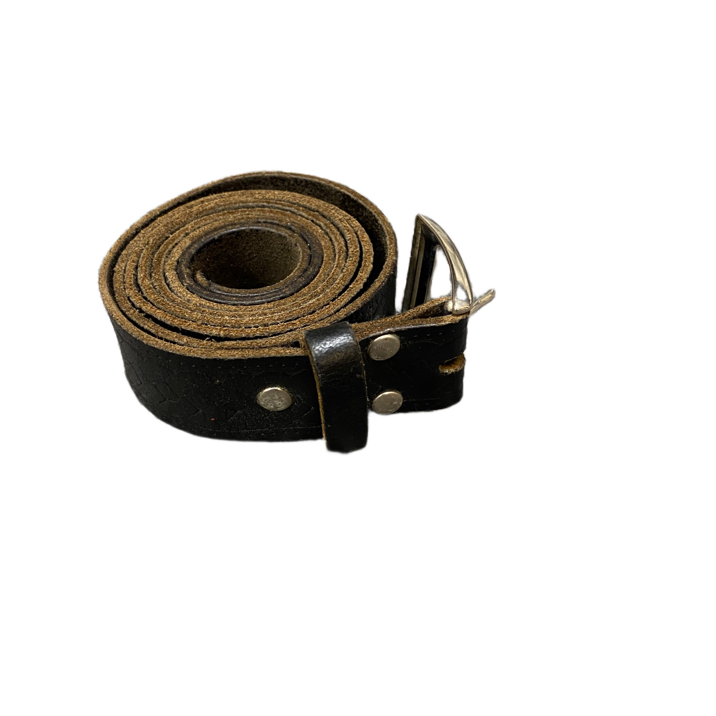 Men's Waist Belt Black Leather Adjustable Stainless Steel Buckle 43 inches