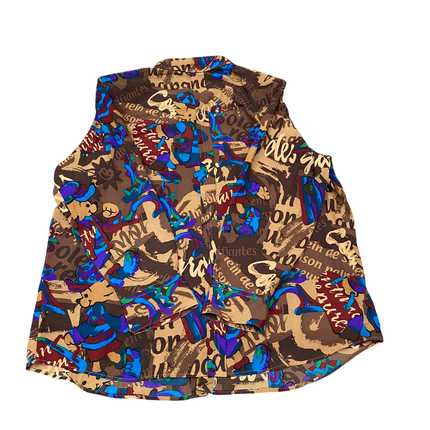 Shirt Top Womens L Multi Printed Chiffon Collar Long Sleeve Button Down Outdoor