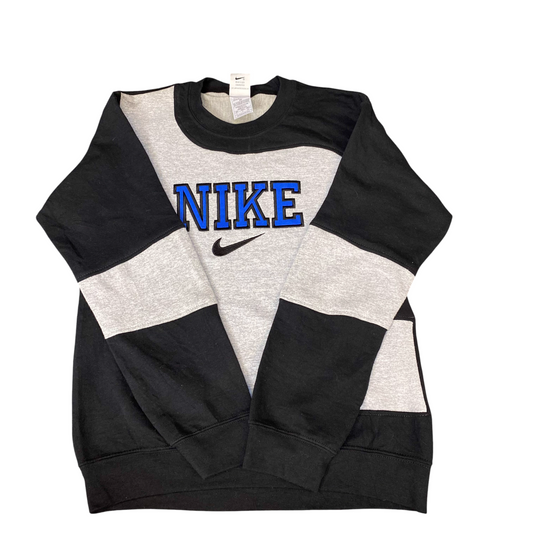 Nike Reworked Sweatshirt Mens S Black Gray Embroidered Spellout Logo Vintage Y2K