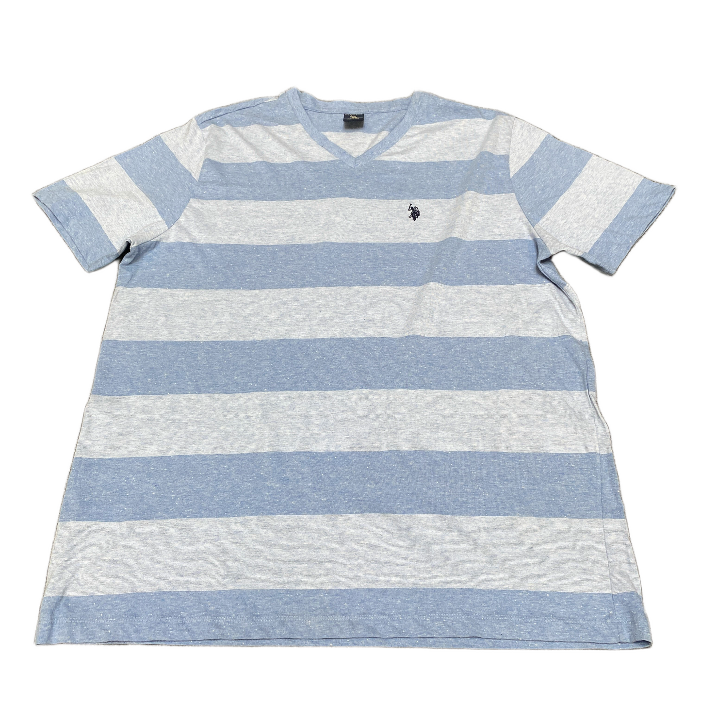 U.S. Polo Assn. T-Shirt Mens Large Blue Striped V-Neck Pony Logo Pullover Tee