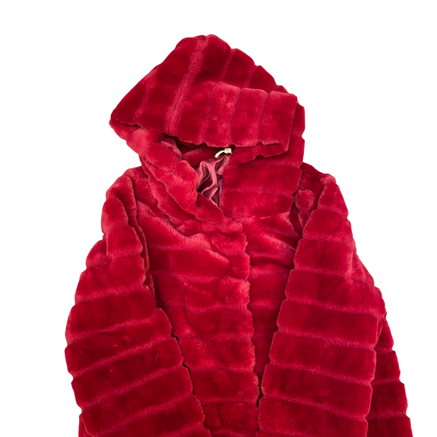 Lulu Love Faux Fur Hooded Coat Womens Small Red Soft Plush Lined Stretch