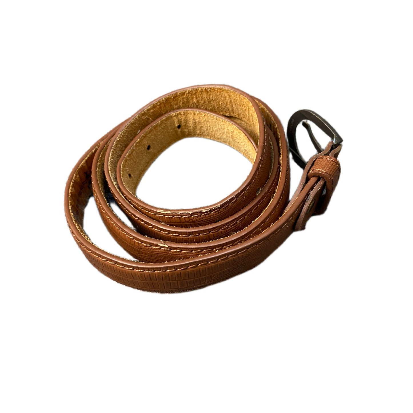 Waist Belt Mens Brown Crocodile Leather Adjustable Gold Tone Buckle 49 Inches