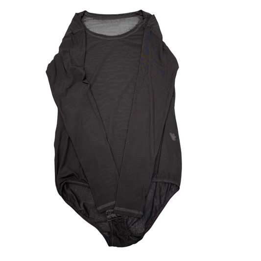 Bodysuit Womens S Black Mesh Long Sleeve Round Neck Stretch Casual Outdoor