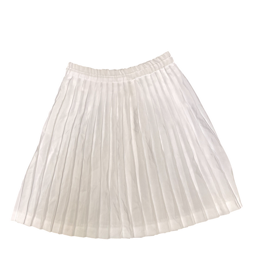 A Line Skirt Womens M White Solid Pleated Silk Satin Carual Fit Prepppy Zipper