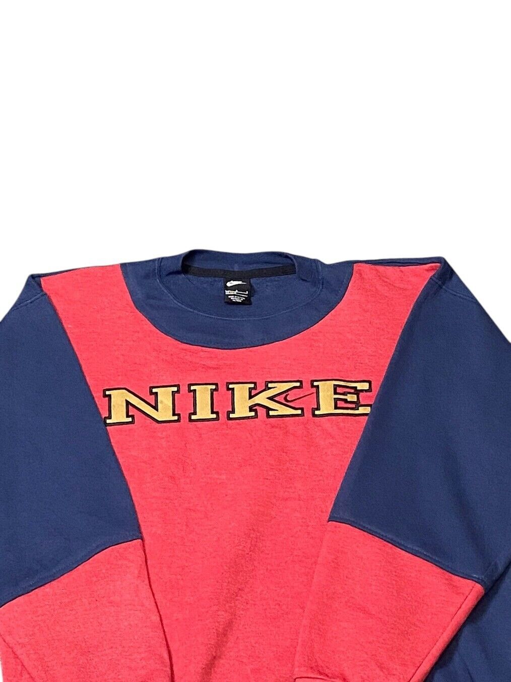 Nike Reworked Sweatshirt Mens Large Blue Red Spellout Logo Crew Neck Vtg Y2K