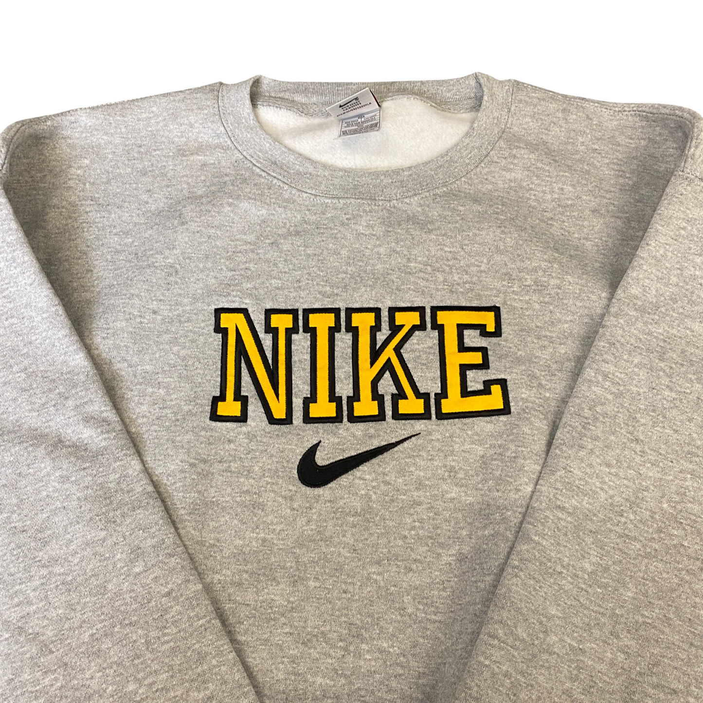 Nike Reworked Sweatshirt Mens Medium Grey Embroidered Spellout Logo Vintage Y2K