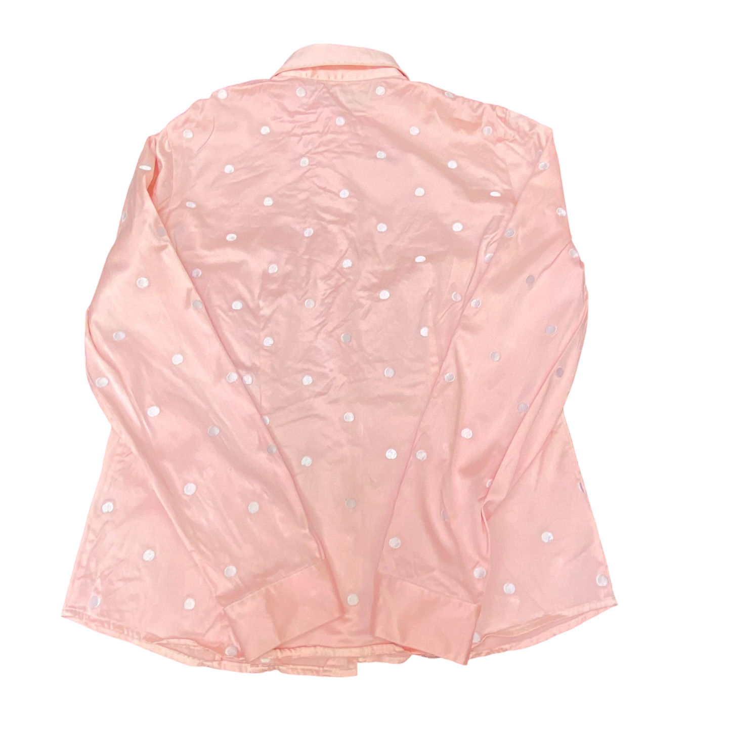 Blue Ice Shirt Top Womens M Pink Polka Dot Satin Silk Long Sleeve Button Down